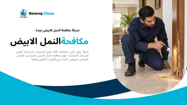 فني يفحص إطار باب متضرر من الأرضة — مكافحة النمل الأبيض بجدة